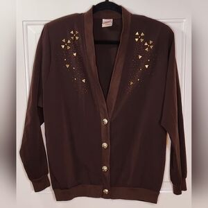 Vintage Brown Cardigan with Gold Accents Size 6